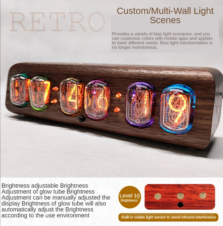 Wood Nixie Tube Clock Retro Alarm Table Clock Digital Watch Soviet Union In12 Tube Electronic Desktop Clocks Black Walnut Gift