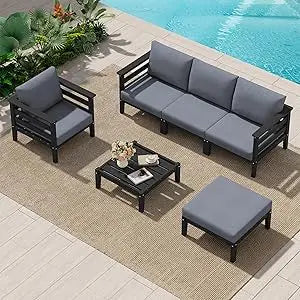 Patio Furniture Set, 6 Pieces Outdoor Sectional Sofa Set, All-Weather