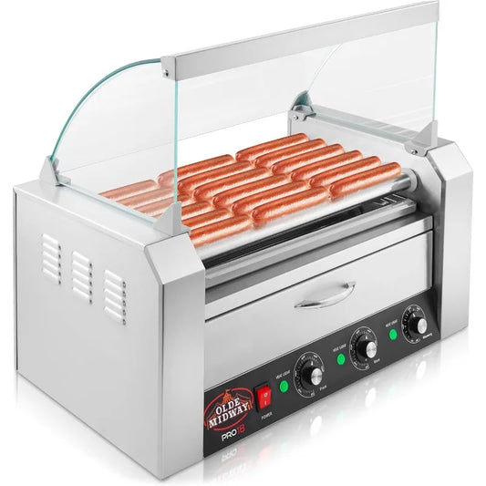 Electric 18 Hot Dog 7 Roller Grill Cooker Machine with Bun Warming Drawer