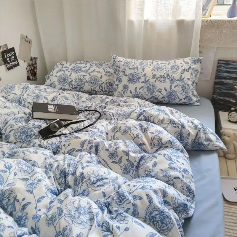 Bedding Set Cover Pillowcase Flat Sheet Single Twin Queen Size Bed Linens
