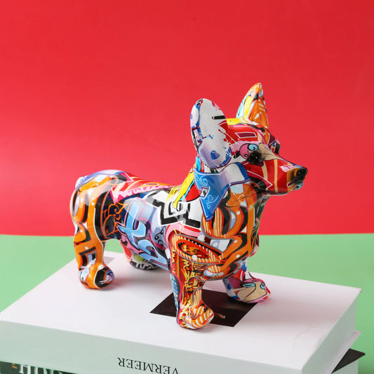 Nordic  Art Graffiti Corgi Dog Painting Creative Resin Crafts