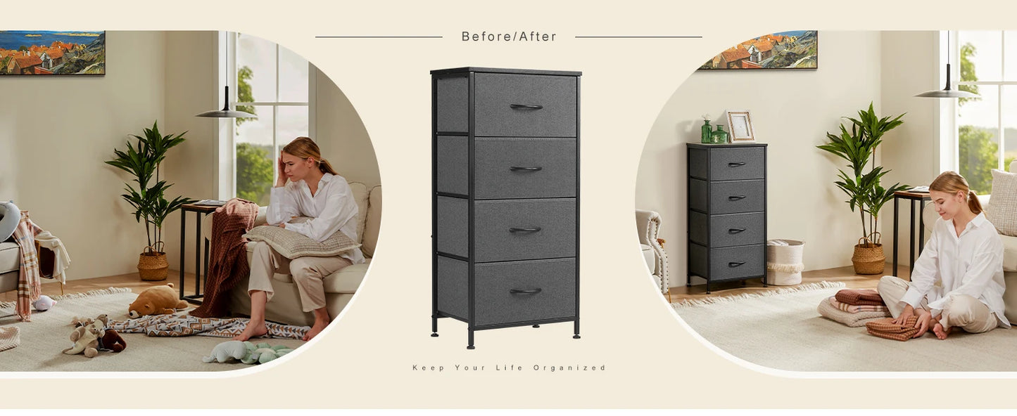 Dresser For Bedroom With 4 Fabric Drawers Nightstand Wardrobe