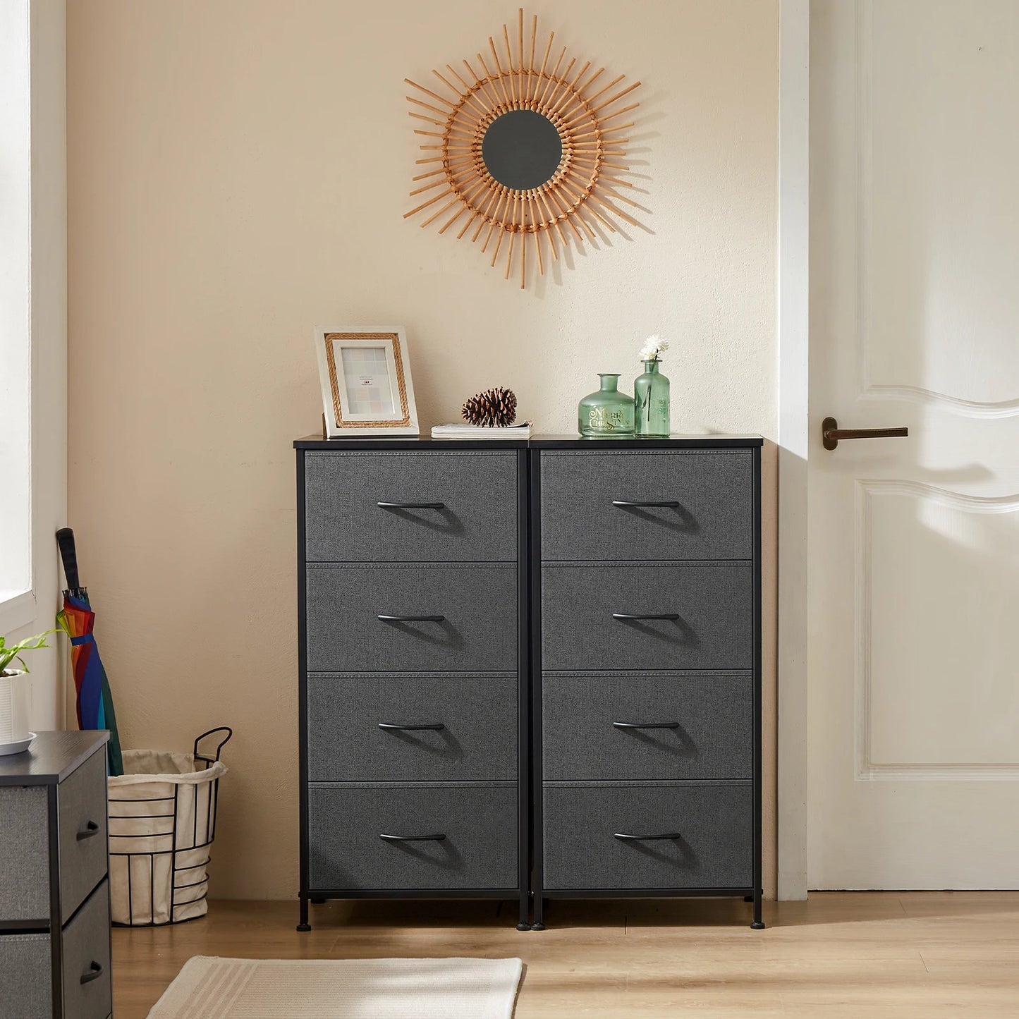 Dresser For Bedroom With 4 Fabric Drawers Nightstand Wardrobe