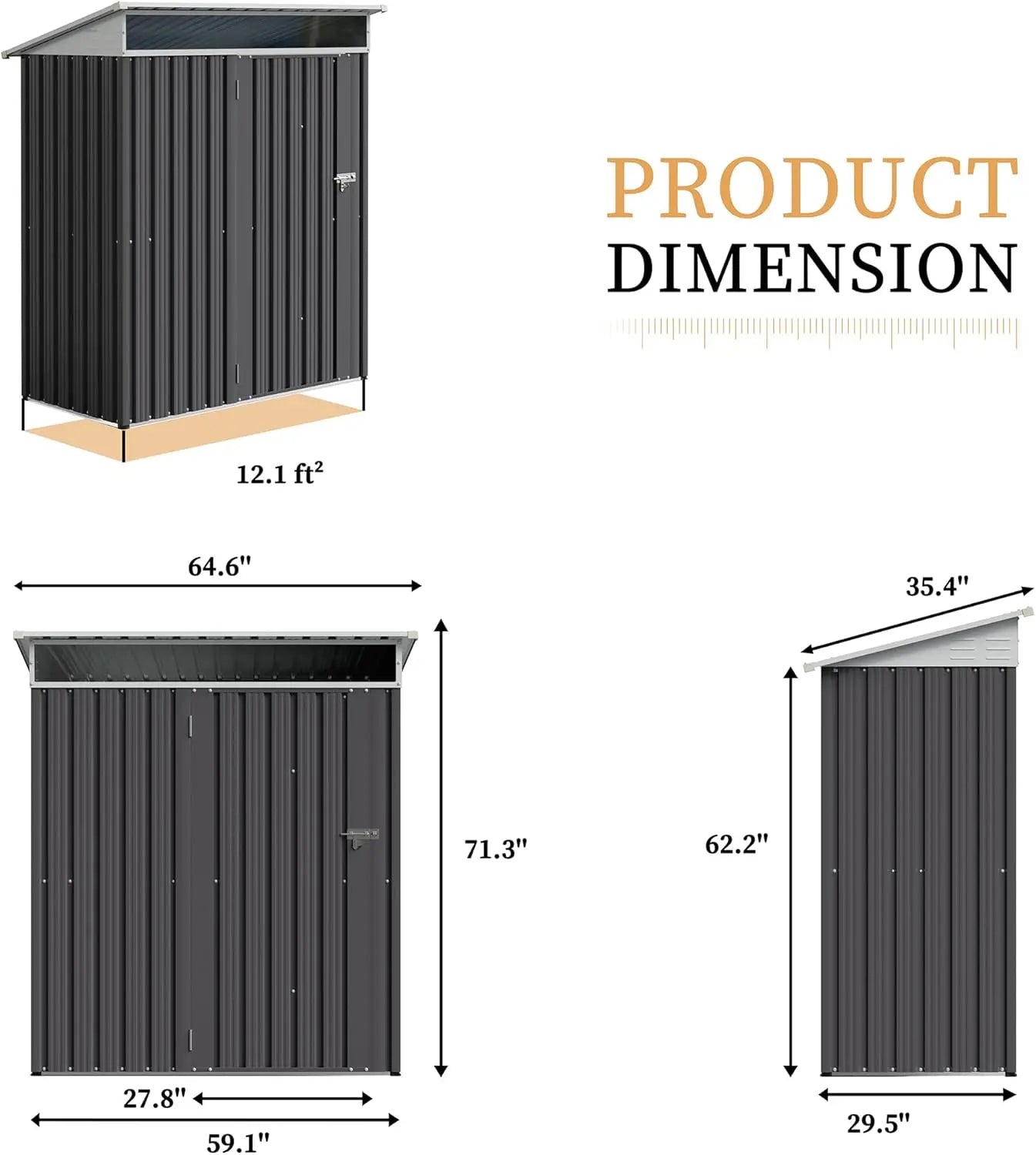 5x3x6 FT Outdoor Metal Storage Shed with Window Lockable Door, Waterproof for Garden Tools