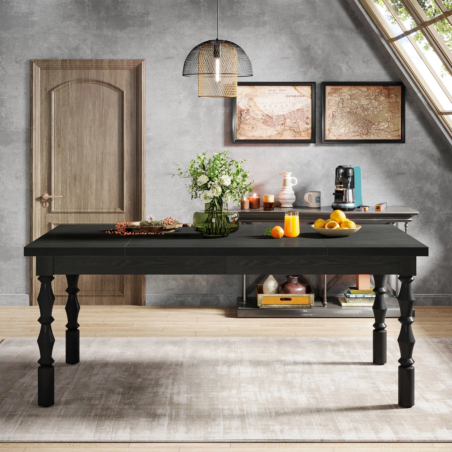 62” Wood Patio Table for 4-6 People, Farmhouse Large Indoor