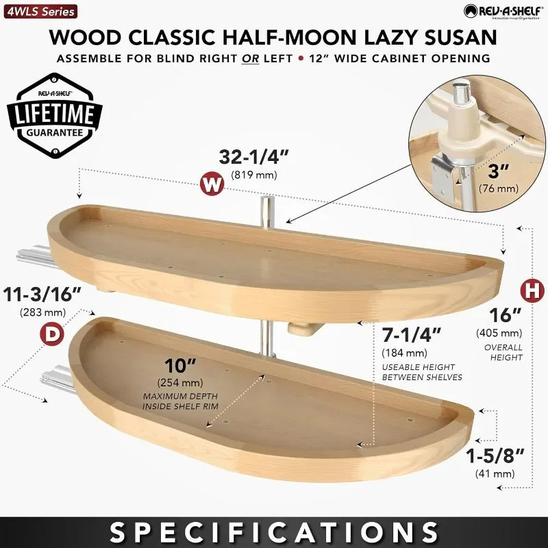 Pull Out Turntable Storage Trays Shelf Half Moon Lazy Susan Organizer