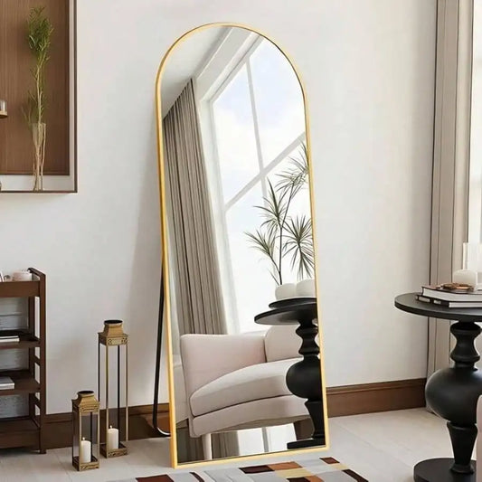 Arched Full Length Mirror Wall Floor Mirror Mounted Gold