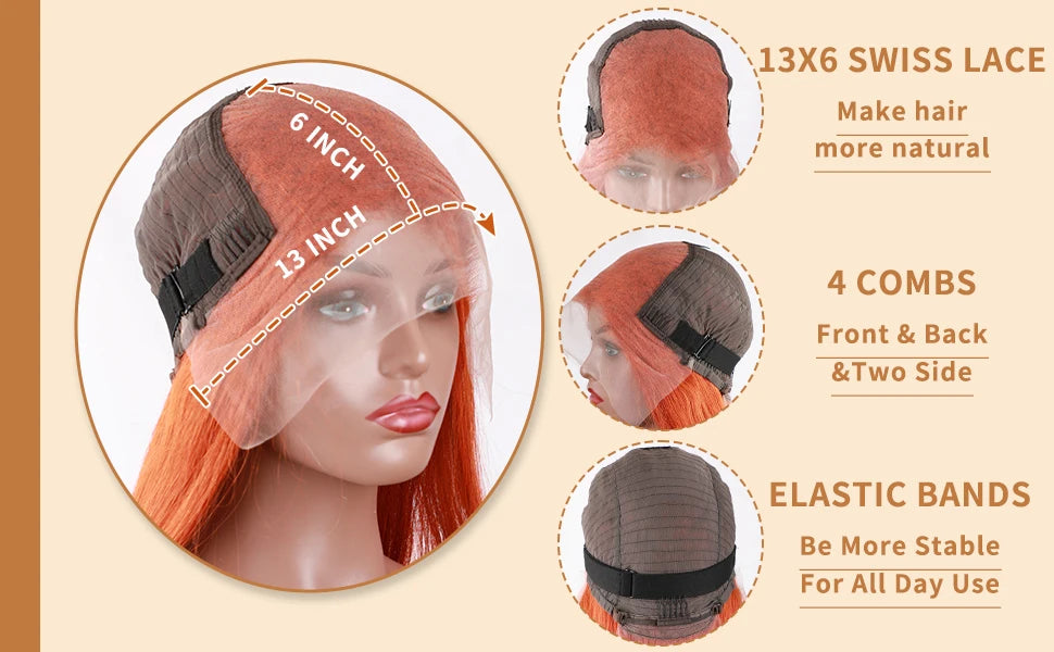 Ginger Wig Human Hair 30 Inch 200 Density 13x6 HD Lace Front