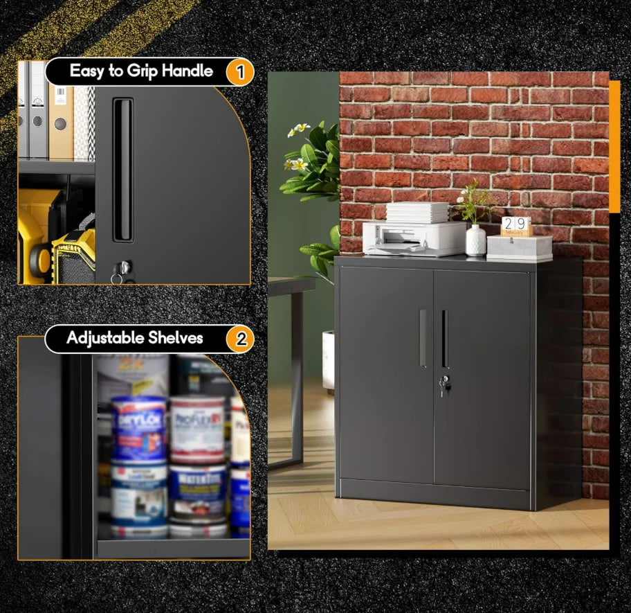 36" Metal Storage Cabinet with Wheels, Lockable Rolling Metal Garage Cabinets
