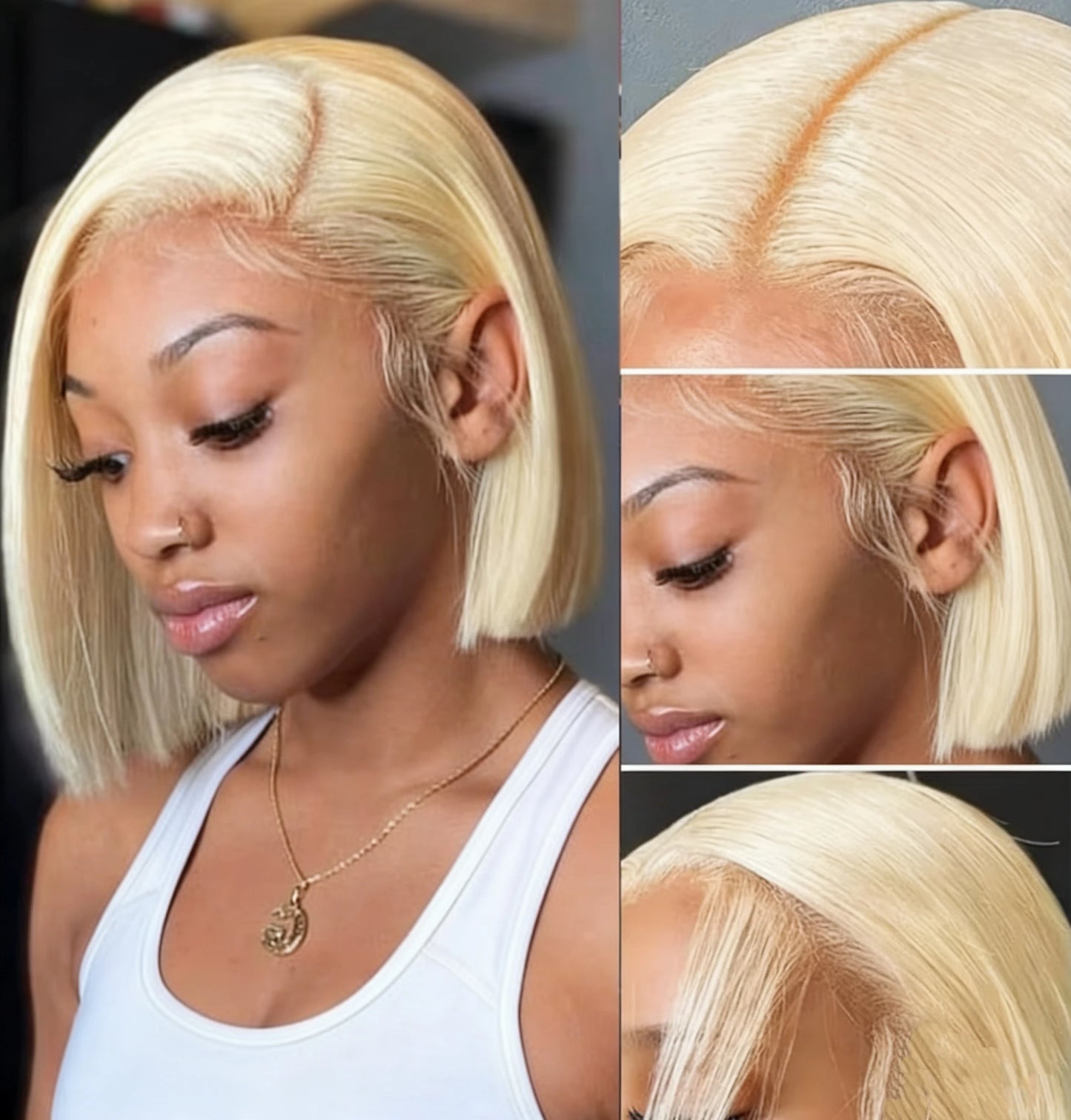 Honey Blonde 613 Colored Short Bob Wigs 8-14 Inch Bone Straight Lace Front Human Hair