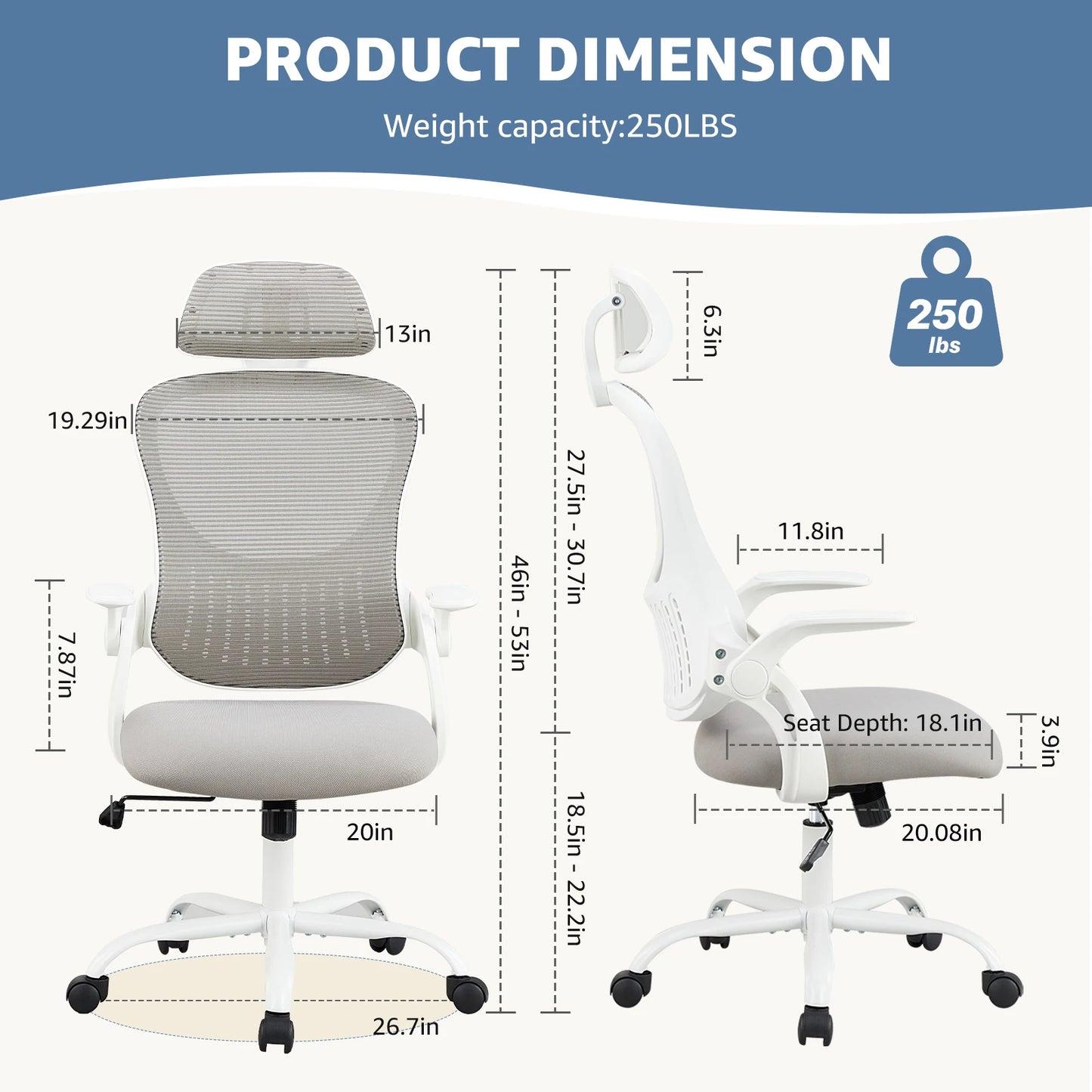 Office Computer Desk Chair Flip-up Arms Adjustable Headrests