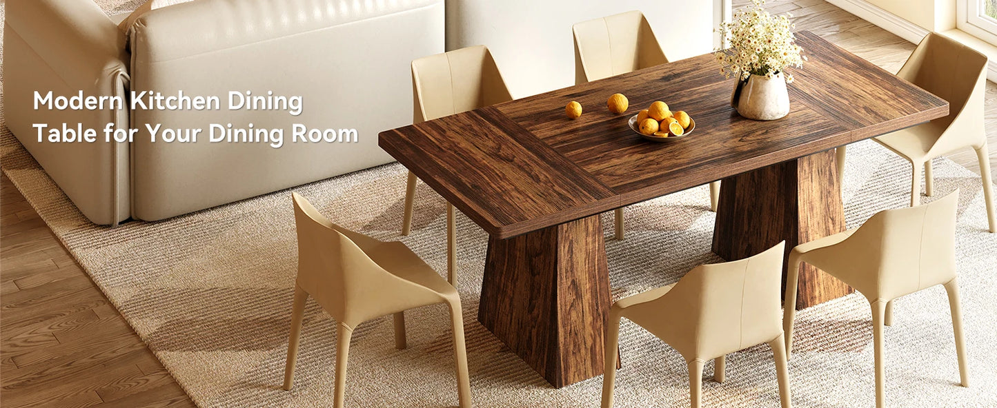 Dining Table for 6 People, Rectangle Table with Heavy Duty Legs,