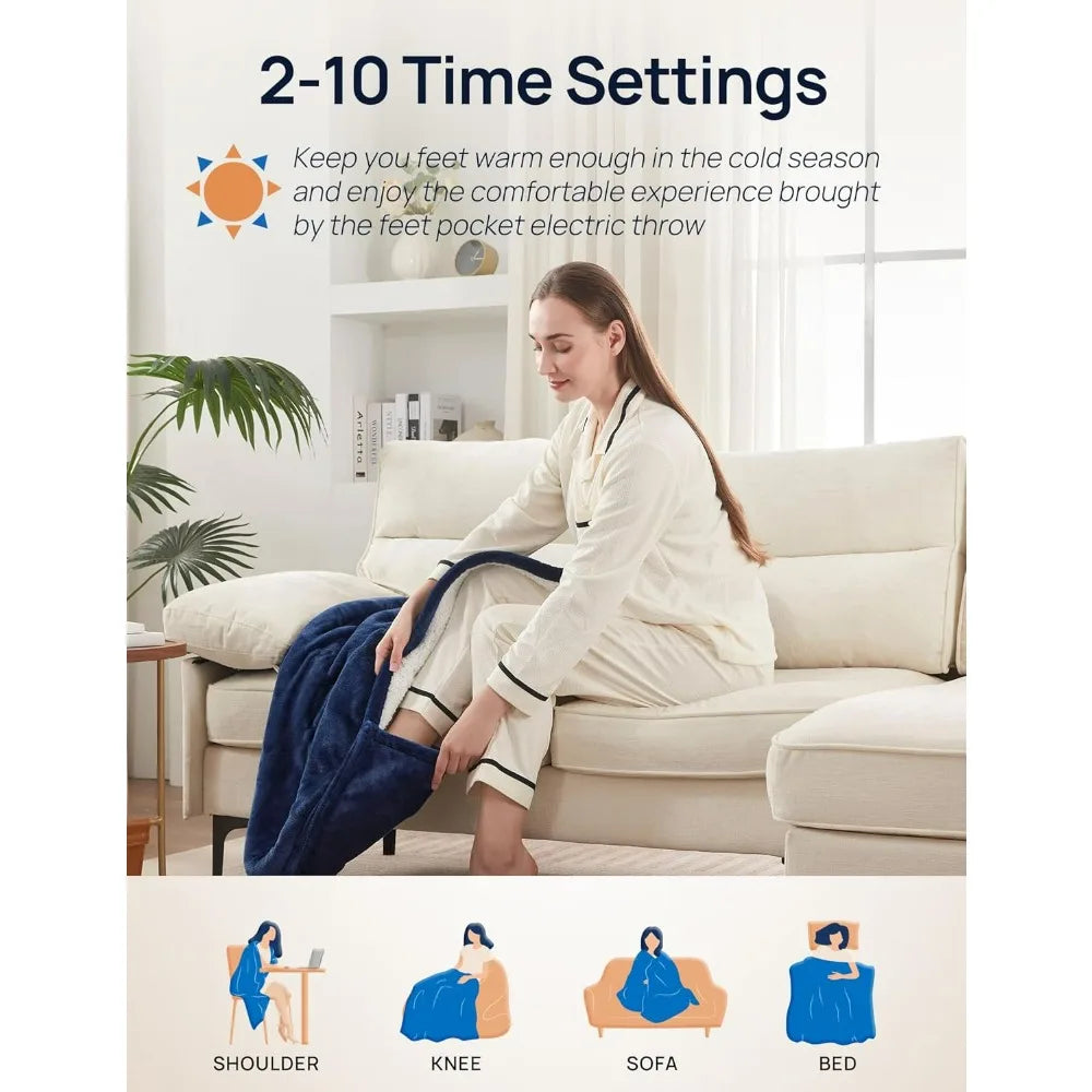 Electric Blanket with Foot Pocket for Adults Ultra Soft Flannel