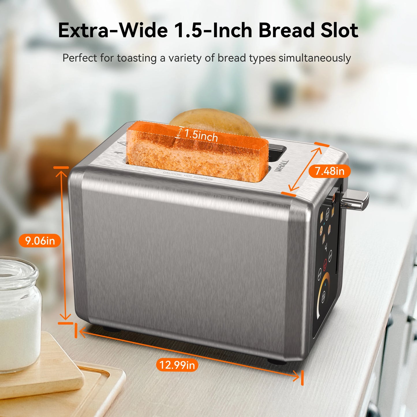2 Slice Toaster, Touchscreen Toasters with Stainless Steel, Wide Slots