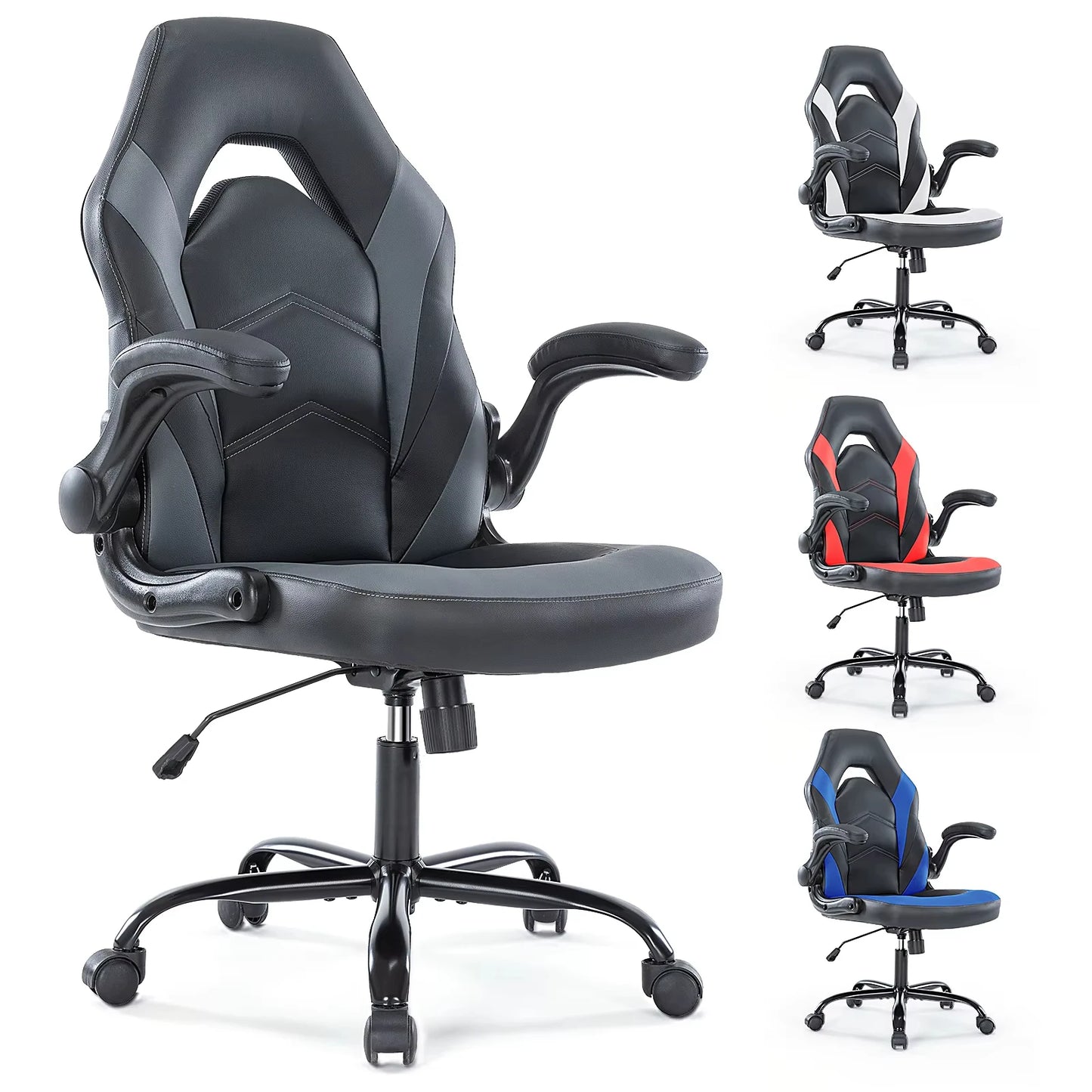 Gaming Desk Chair Adjustable PU Leather Racing Chair Flip-up Armrest