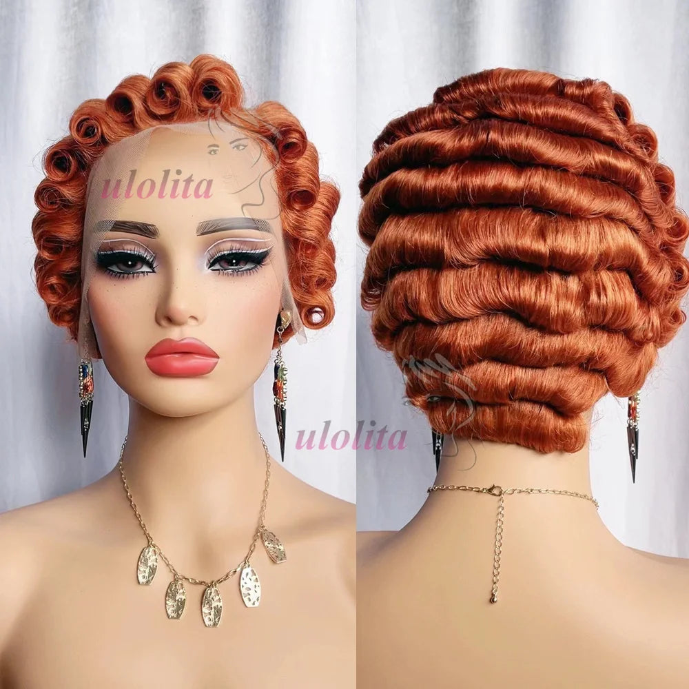 613 Blonde Pixie Cut Short Bob Loose Wave 100% Human Hair Wig Chocolate Brown