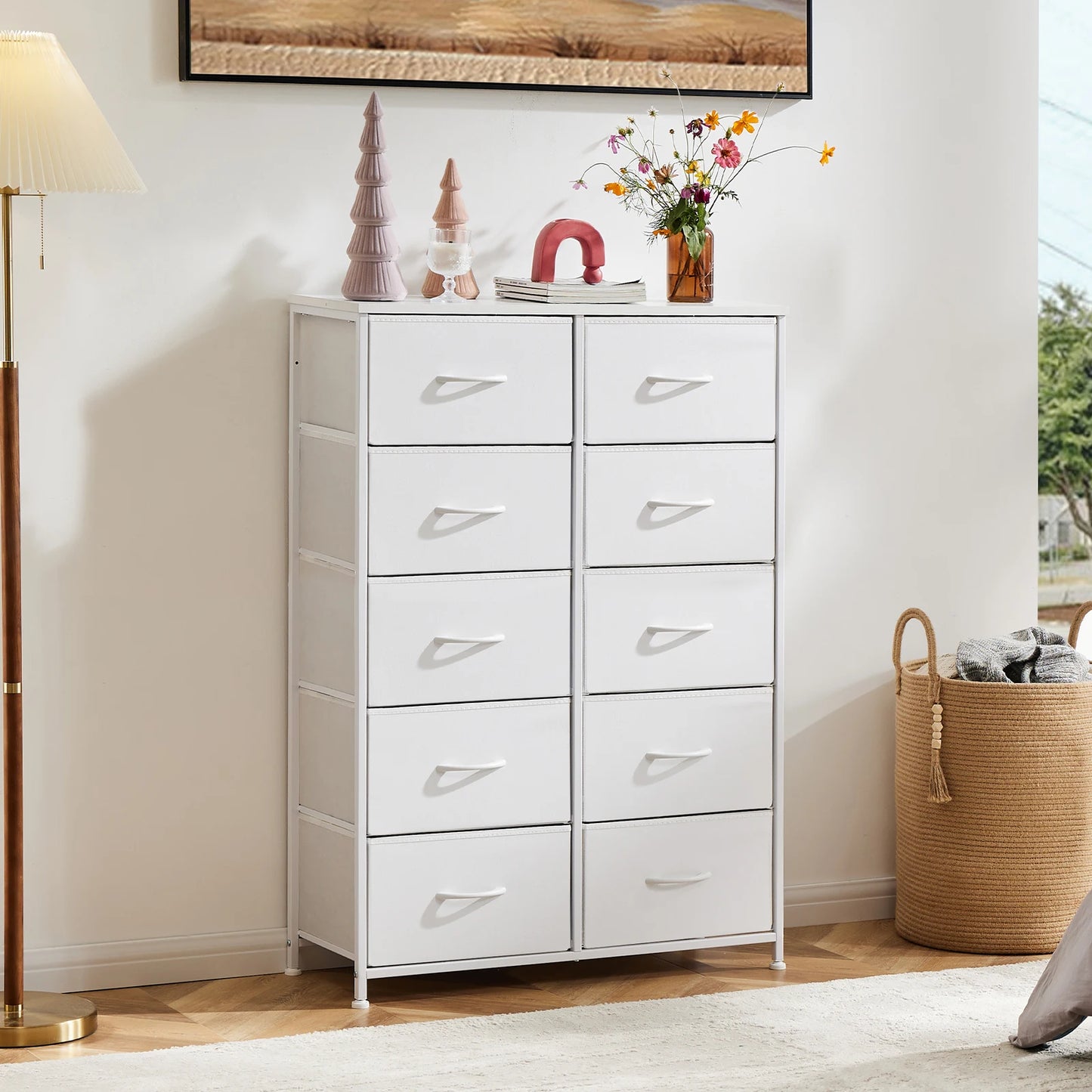 Bedside Table For Bedroom With 10 Fabric Drawers Nightstand Storage