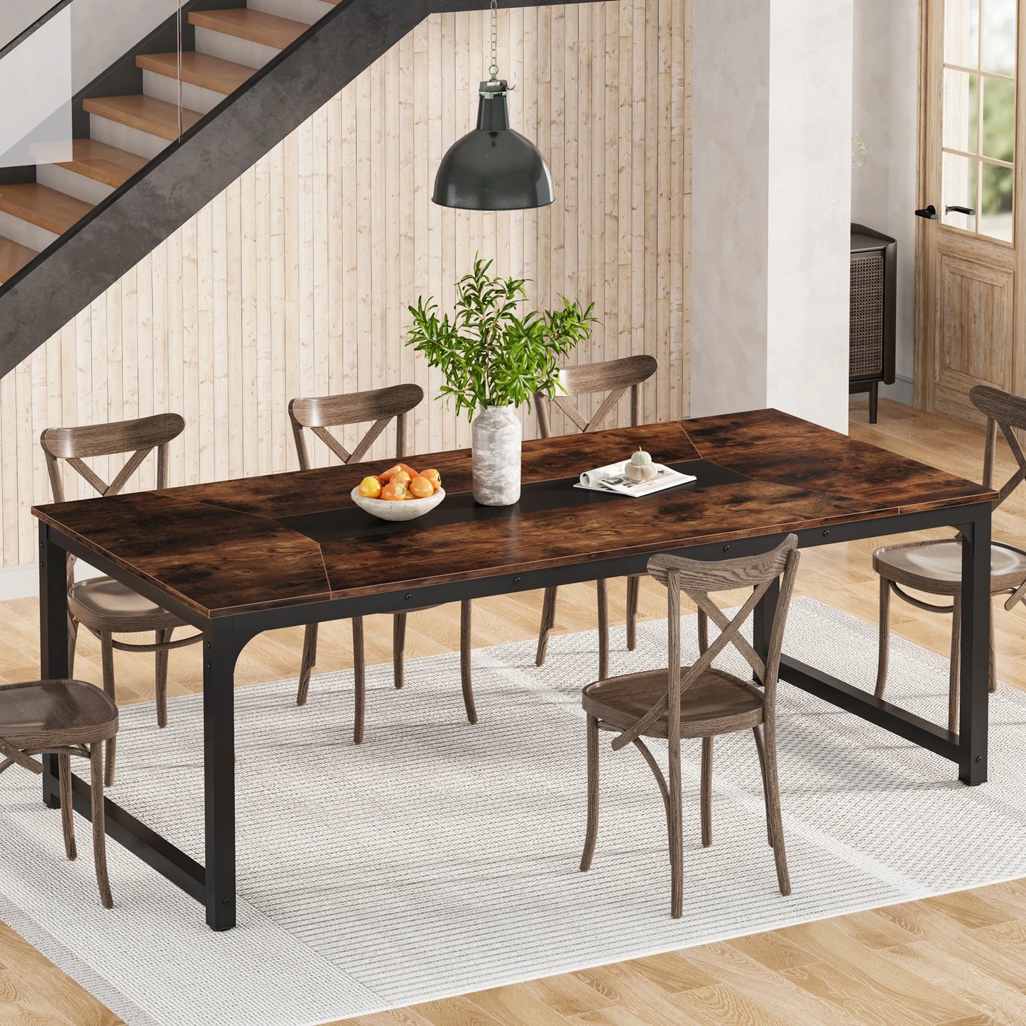 Dining Table, Industrial Kitchen Table for 6-8 Person,