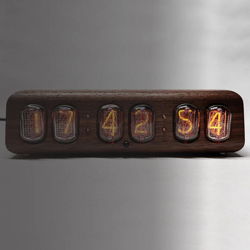 Wood Nixie Tube Clock Retro Alarm Table Clock Digital Watch Soviet Union In12 Tube Electronic Desktop Clocks Black Walnut Gift