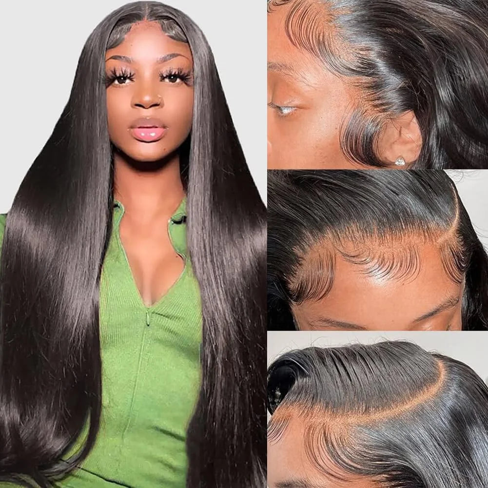 Natural Black Straight 13x4 Lace Front Human Hair Wig Glueless Brazilian