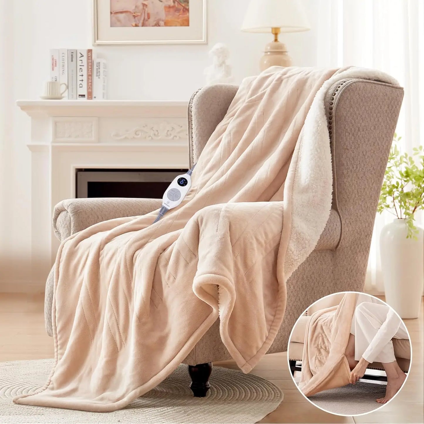 Electric Blanket with Foot Pocket for Adults Ultra Soft Flannel