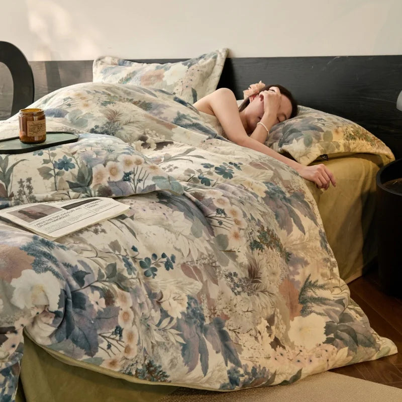 Warmth Milk Velvet Bedding Set,  Digital Print Duvet Cove