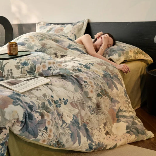 Warmth Milk Velvet Bedding Set,  Digital Print Duvet Cove