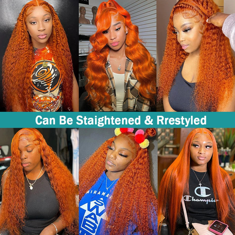 Deep Wave 40 Inch Ginger Orange Vietnamese 13x6 Lace Front Wigs