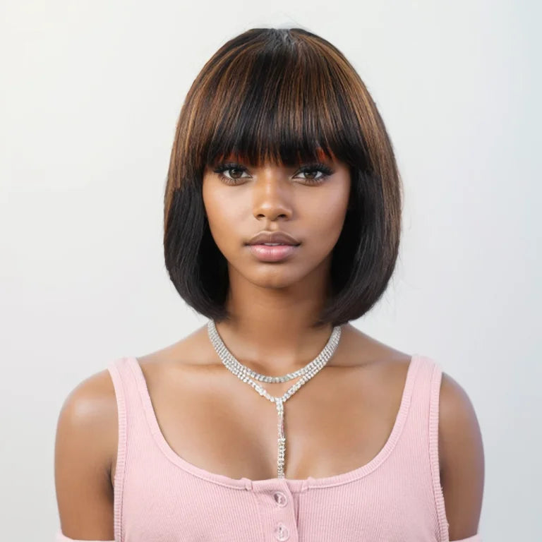 Short Bob Wigs 100% Human Hair Wigs With Bangs