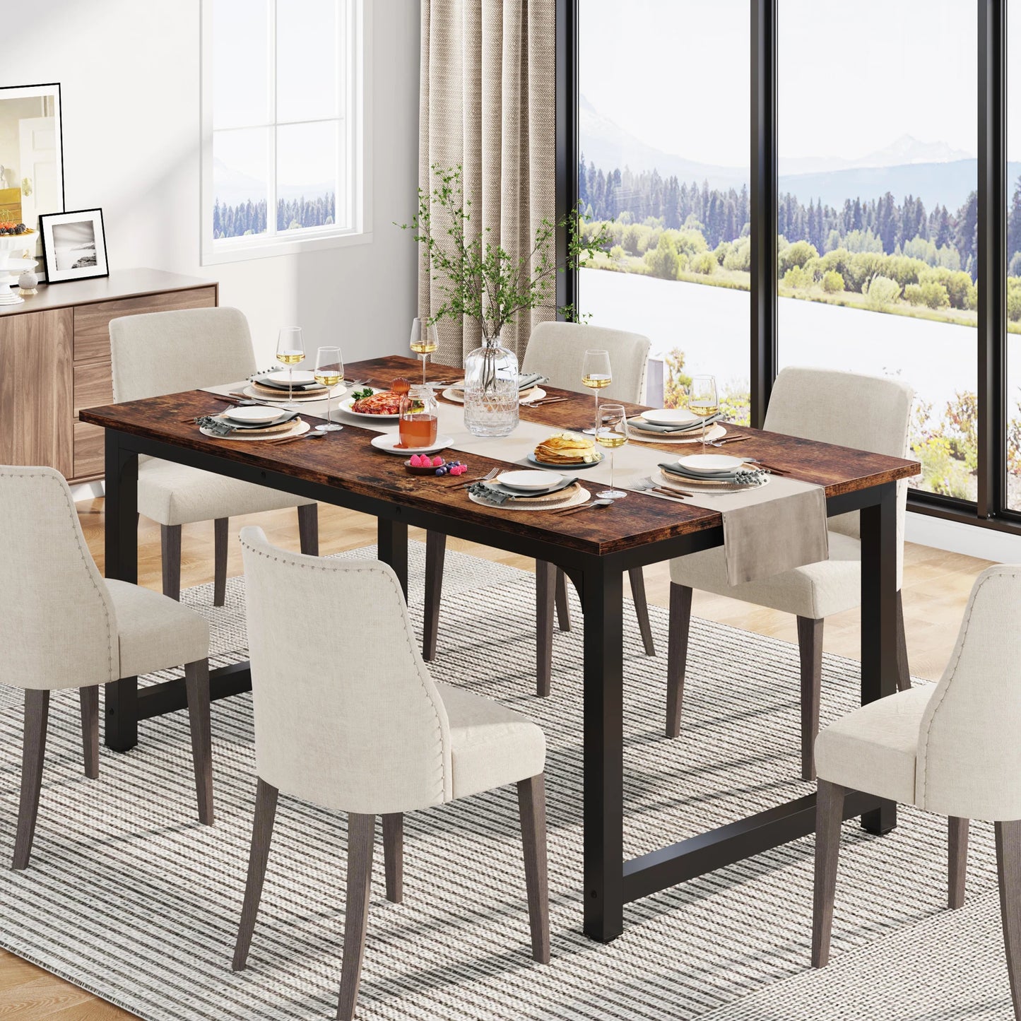 Dining Table, Industrial Kitchen Table for 6-8 Person,