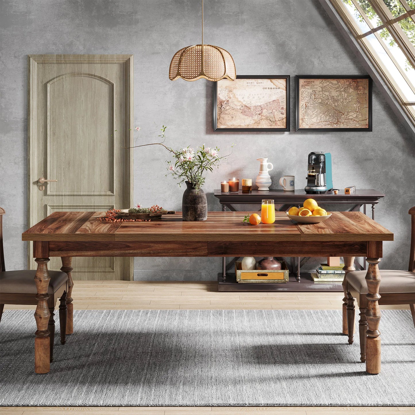 62” Wood Patio Table for 4-6 People, Farmhouse Large Indoor