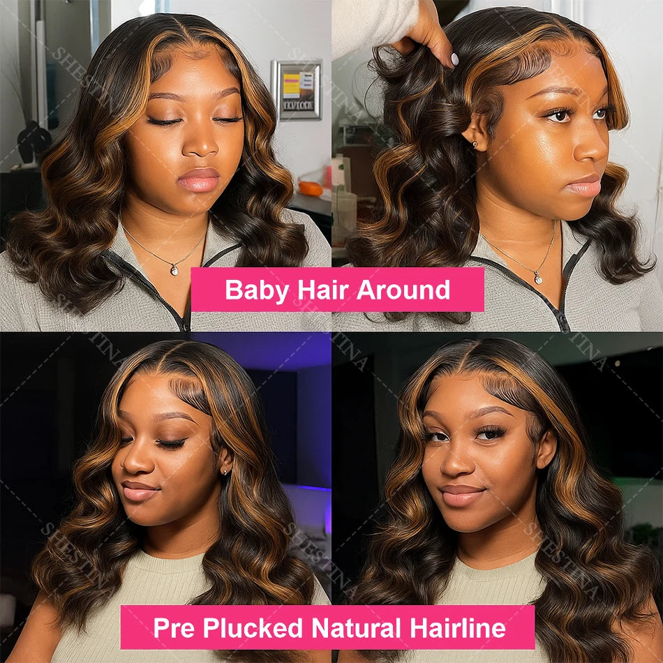 1B/30 Highlight Short Bob Wig Human Hair 200% 13x4 Body Frontal Wigs