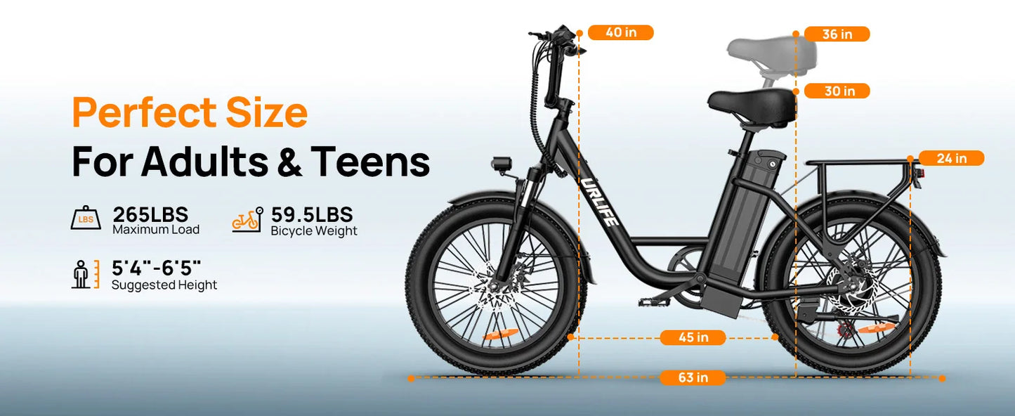 Fat Tire Electric Bike 48V 13Ah Removable Battery 20MPH 7-Speed