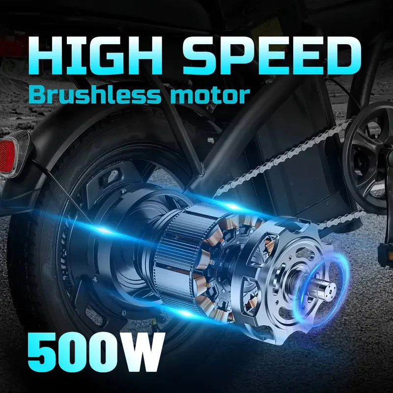 Folding electric bicycles, 14 inch 500W 24MPH 48V 10Ah battery