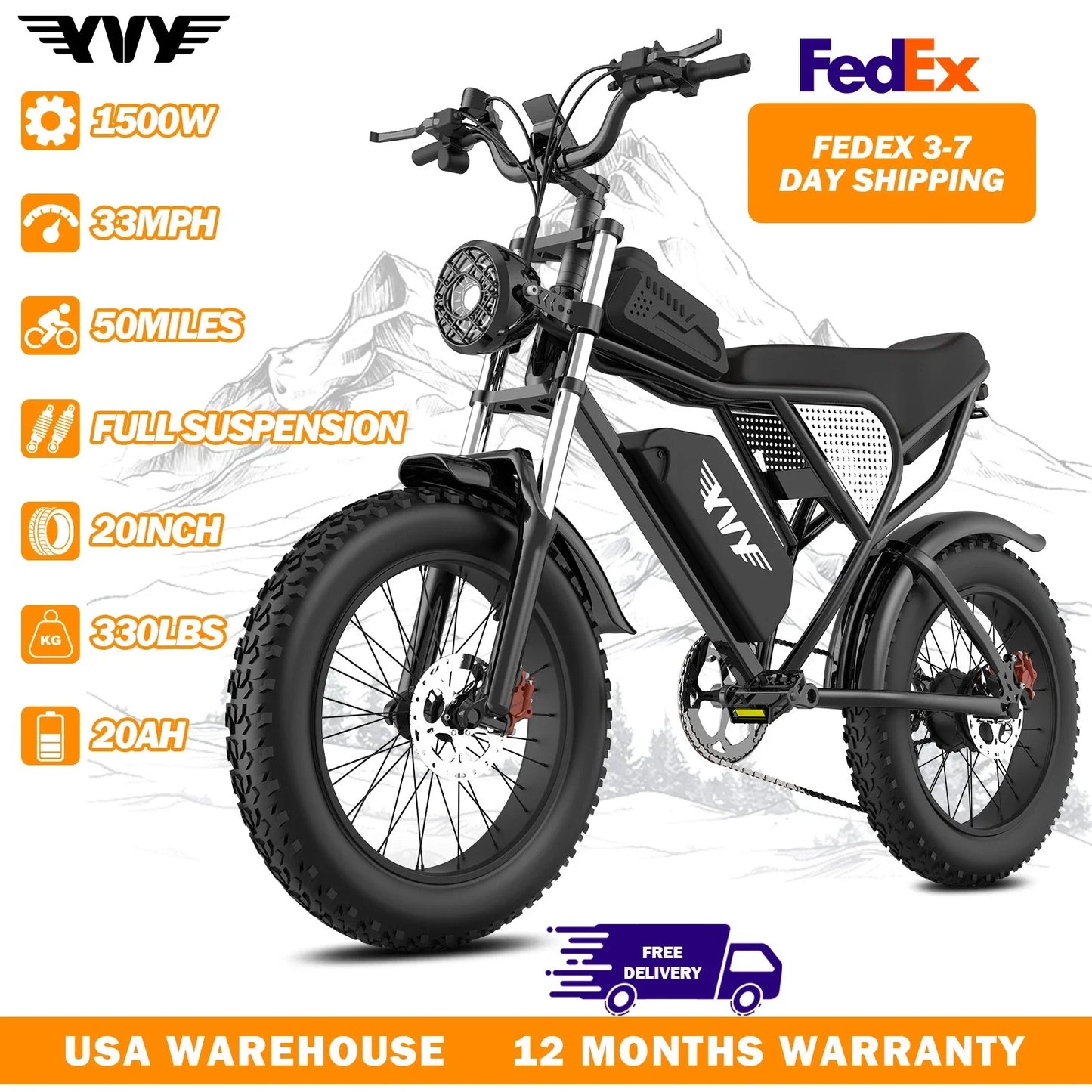Electric Bike for Adults 1500/2000W 33/37MPH 48/52V 50-80Miles