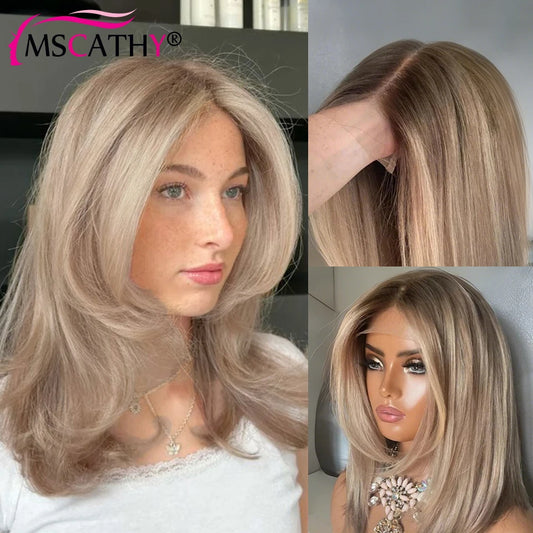 Ash Warm Blonde 13x4 Lace Front Bob Wig Glueless Short Bob Brazilian Human Hair
