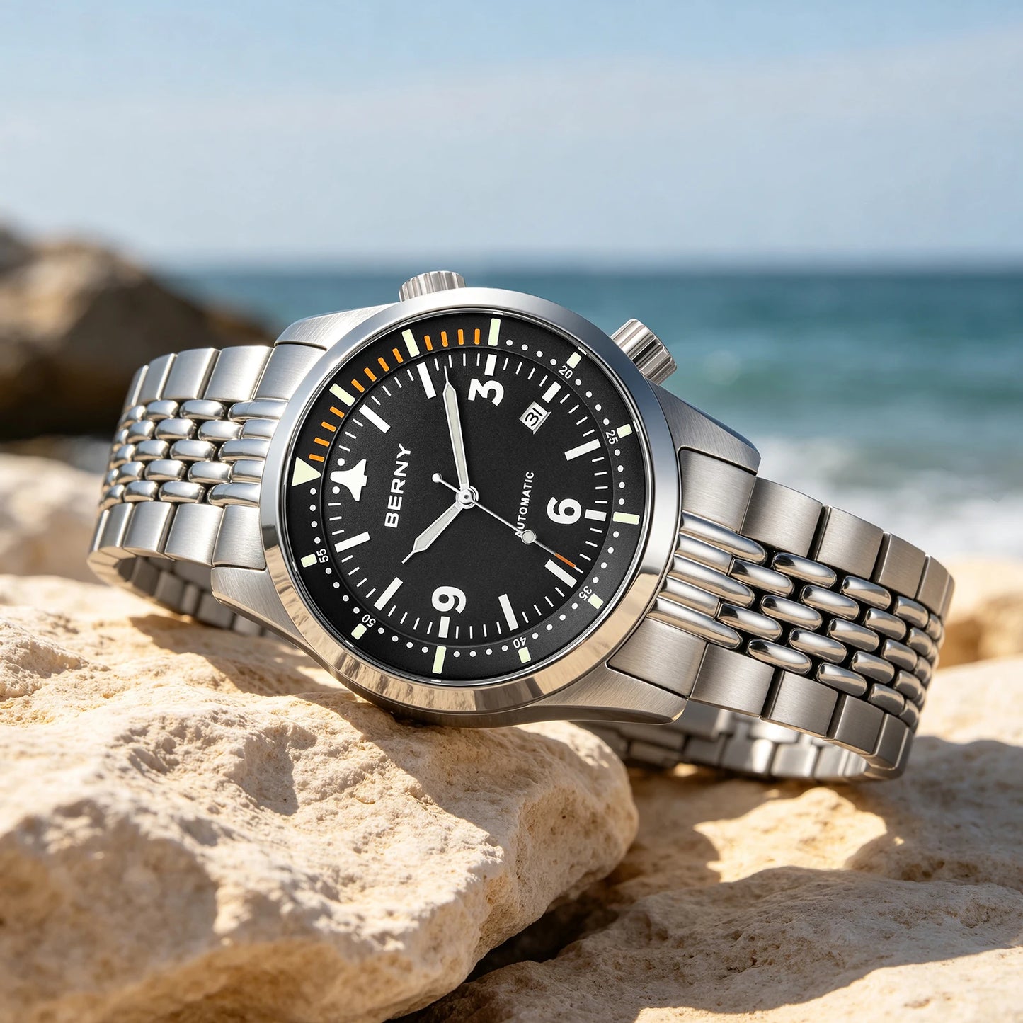 BERNY 20ATM Automatic Men's Diving Watches Top Luminous Sapphire AR Coated Diver Watches