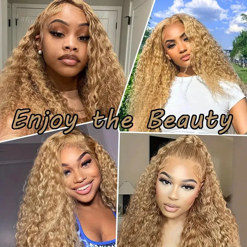 Honey Blonde Human Hair Wig Curly Wigs