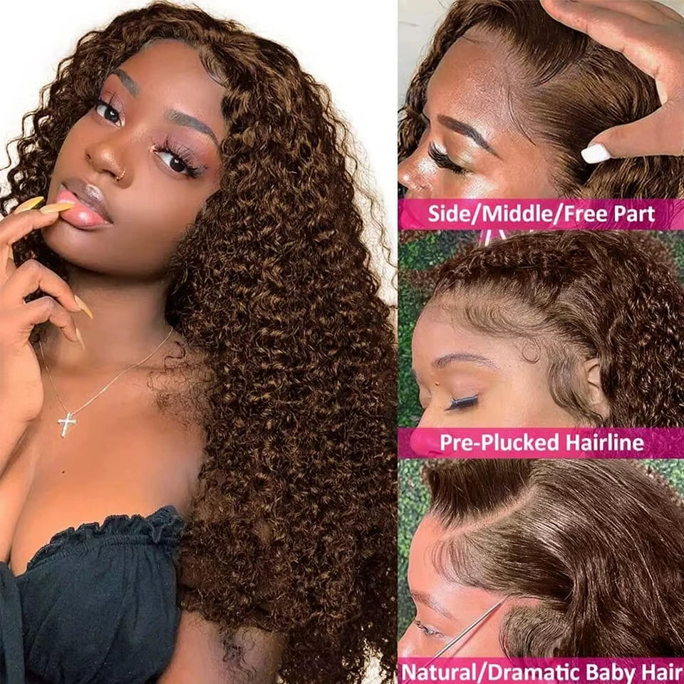 Chocolate Brown Curly  Lace Front Wigs