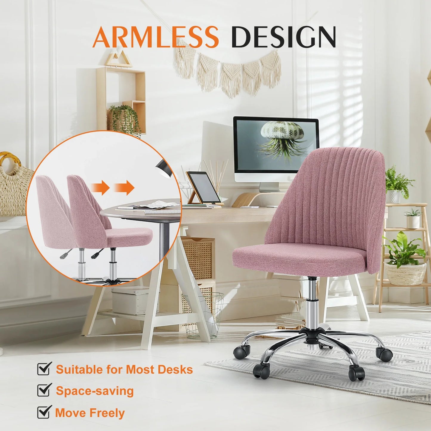 Armless Small Desk Office Chair Cute Swivel Chair