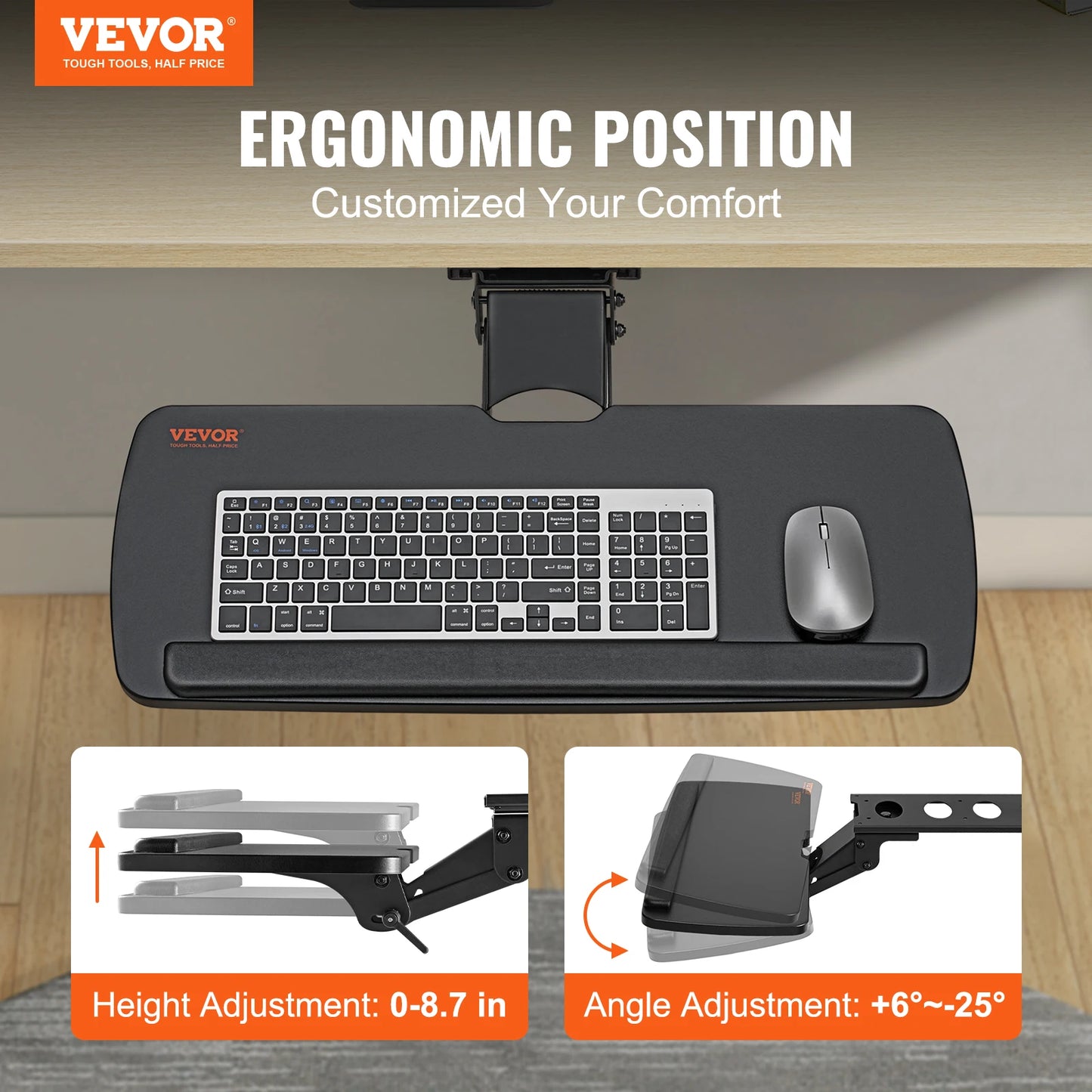 Keyboard Tray under Desk Adjustable Height and Angle Keyboard Tray Slide