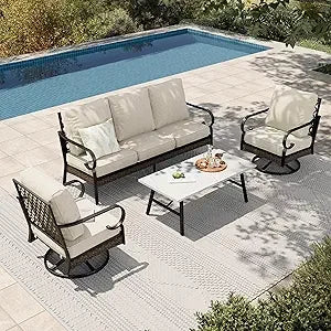 4-Piece Patio Furniture Set with Metal & Rattan Design,
