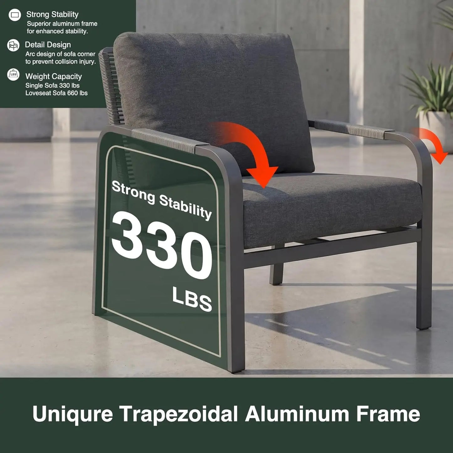 4pc Aluminum Outdoor Sofa Set w/ Coffee Tab 3Seat Rattan Backrest