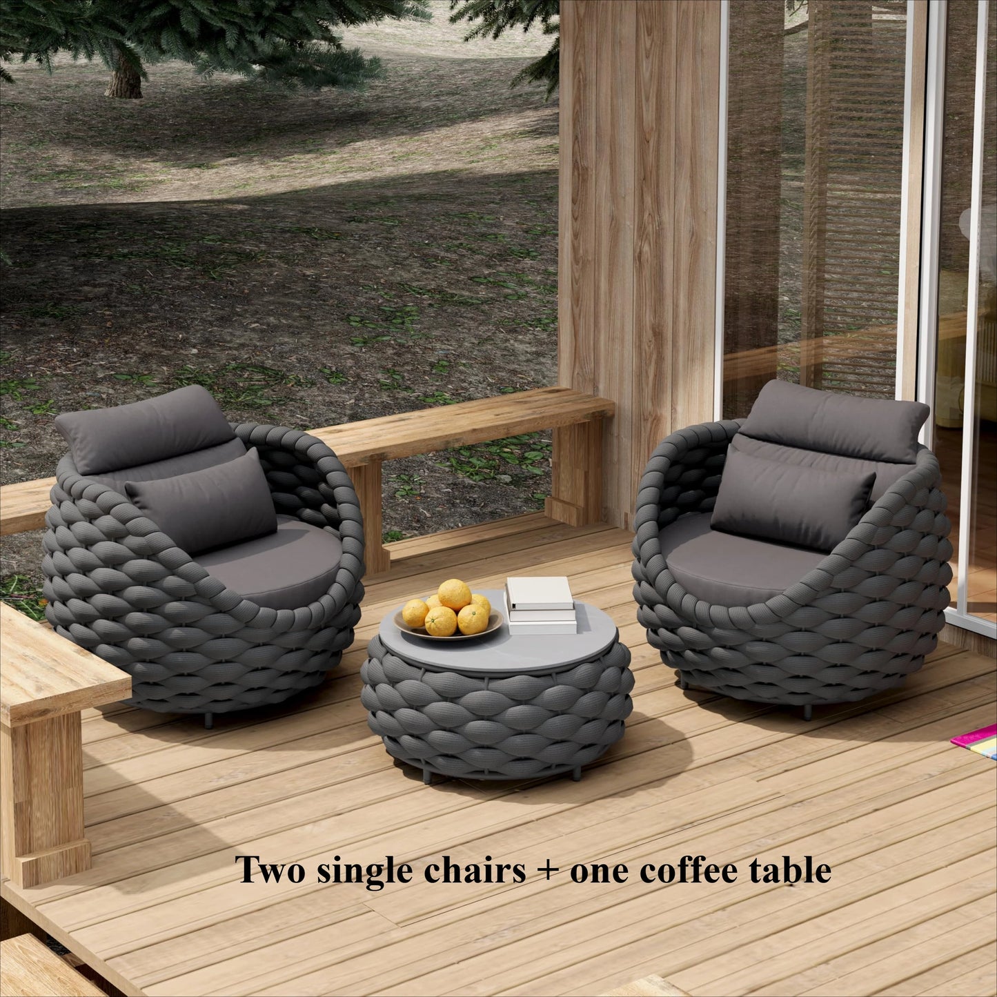 Woven Rope Patio Chair Set Aluminum Outdoor Furniture 2 Piece