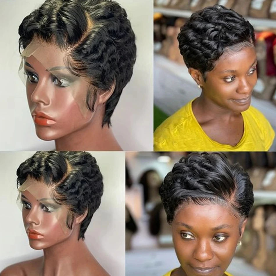 613 Blonde Pixie Cut Short Bob Loose Wave 100% Human Hair Wig Chocolate Brown
