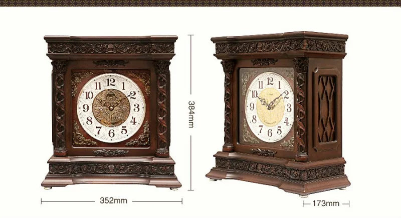 Solid Wood Table Clock Retro Silent Hourly Chime Desk