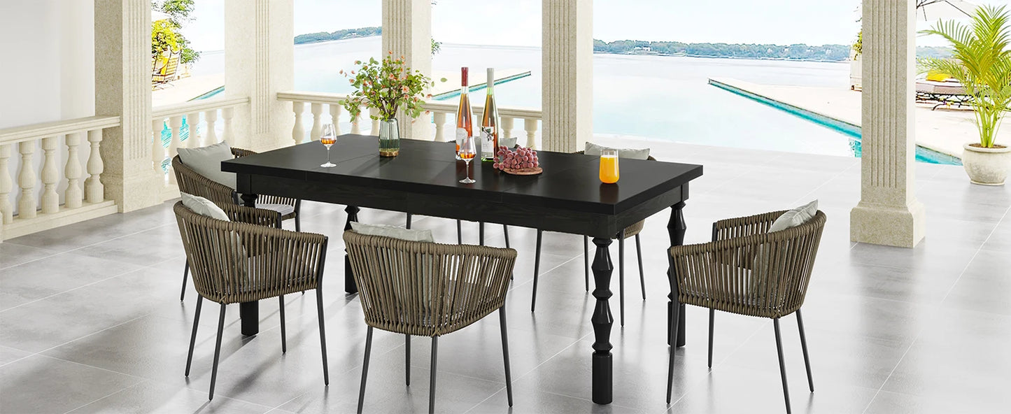 62” Wood Patio Table for 4-6 People, Farmhouse Large Indoor