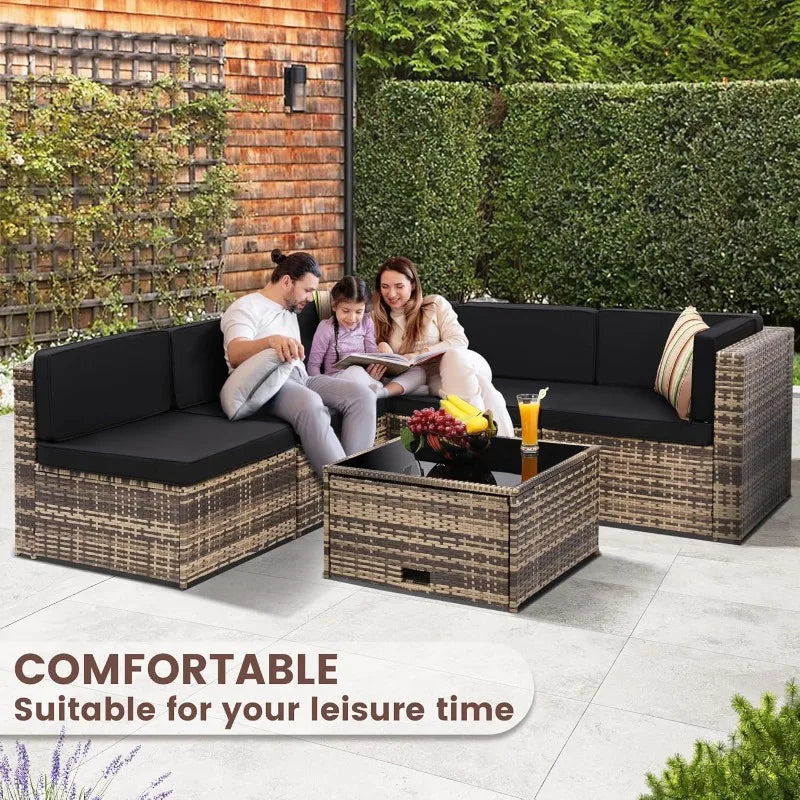 8 Piece Outdoor Wicker Patio Furniture Sectional Set, Glass Top
