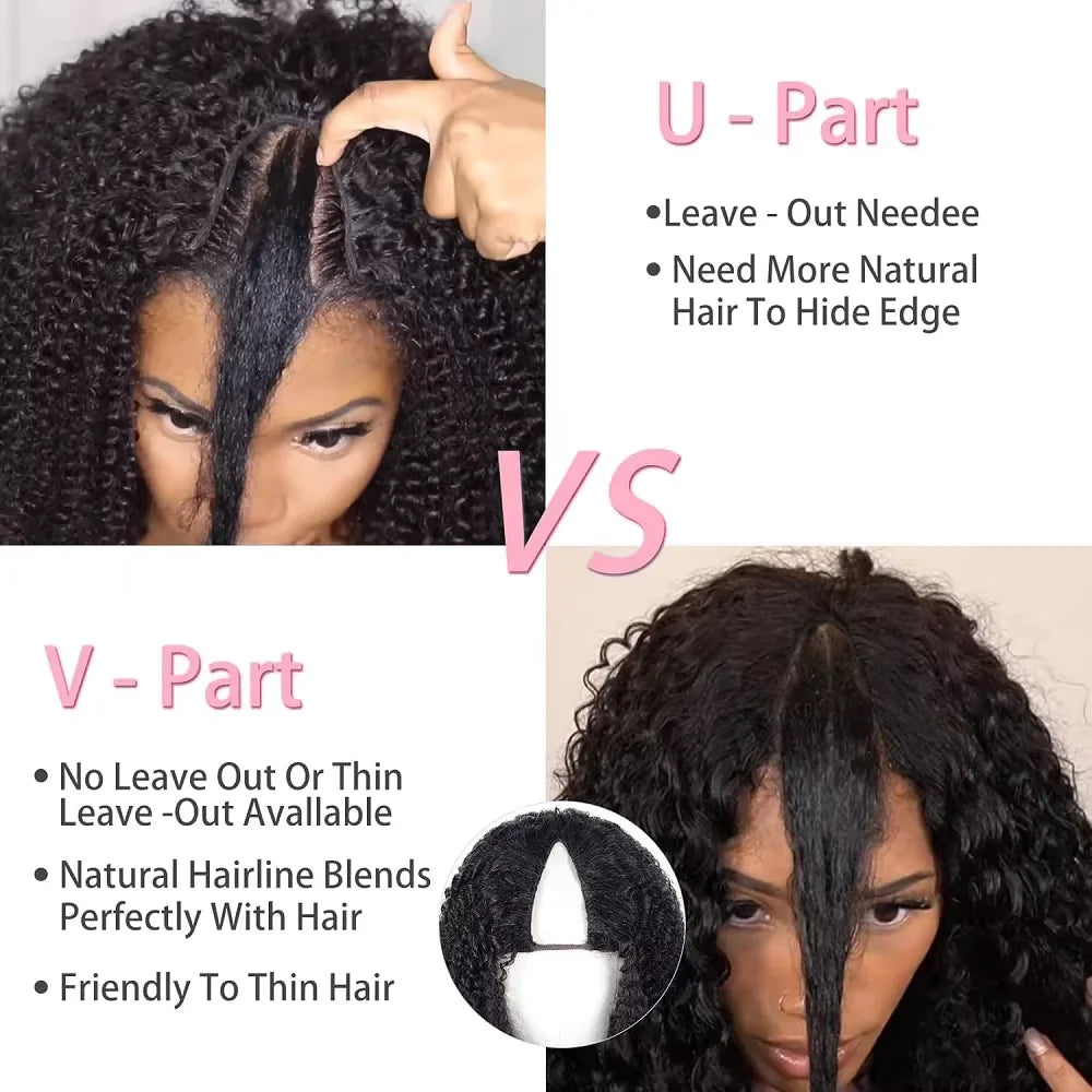30 32 Inch Long Kinky Straight U Part Wigs Human Hair Wigs V Part