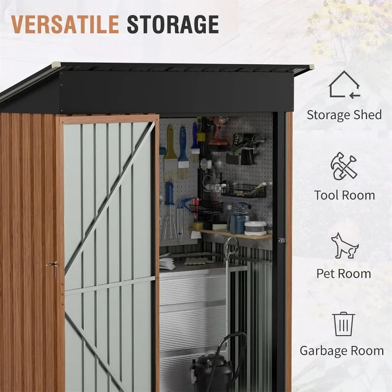 5x3 Ft Storage Shed, Outdoor Metal Shed With Lock, Small Lean To Shed,